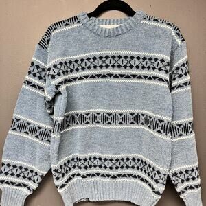 Vintage men's Medium McGregor blue black crewneck striped knit sweater